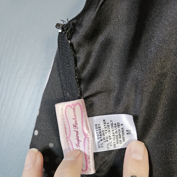 Black and White Cat Print Dress with Red Belt - Picture 5 of 5